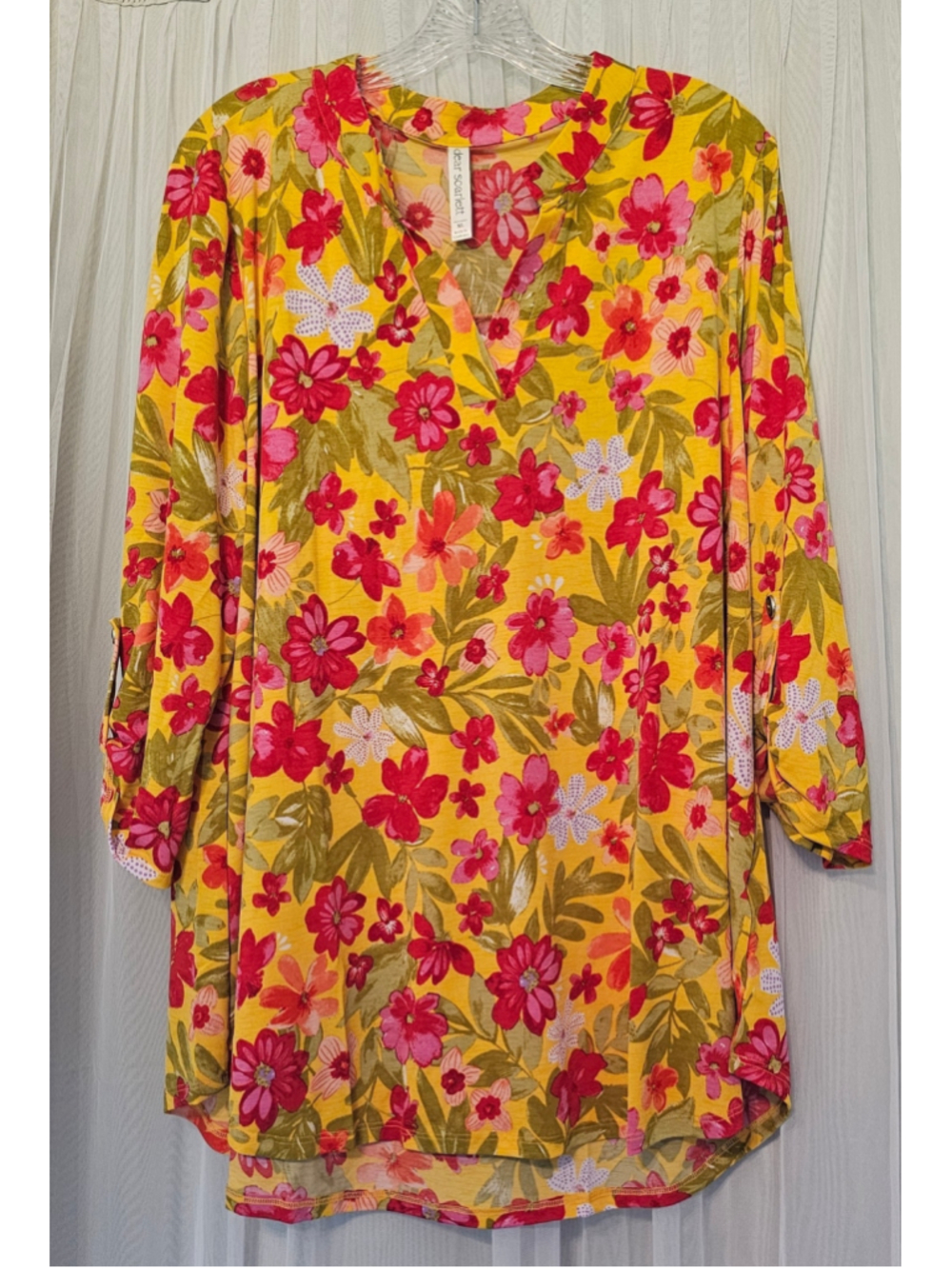 Women's Dear Scarlett Floral Tunic Top 2XL Yellow Red